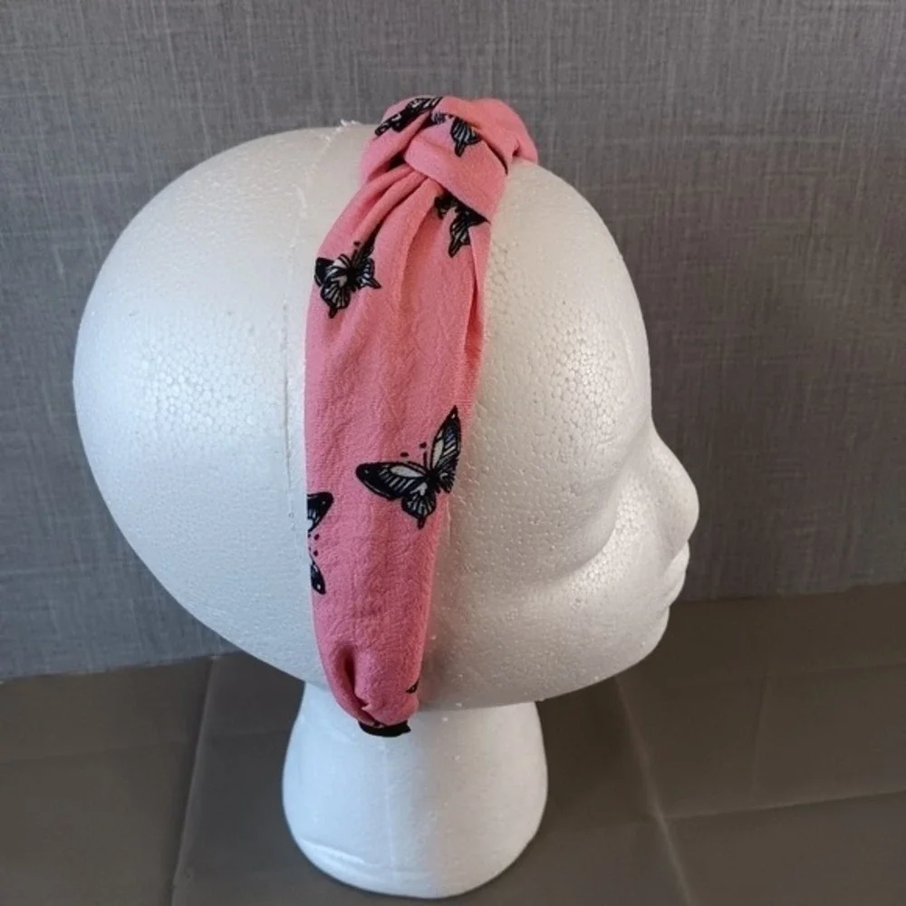 Pink Butterfly Top Knot Headband Boho‎ Cottagecore Ethereal Fairycore Hair Band